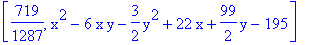 [719/1287, x^2-6*x*y-3/2*y^2+22*x+99/2*y-195]